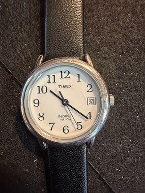 Timex Silver Case White Dial Watch with Black Strap